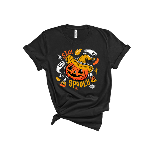 Stay Spooky Jack-O-Lantern Witch BWOY 3001C Unisex Jersey Black Short-Sleeve T-Shirt