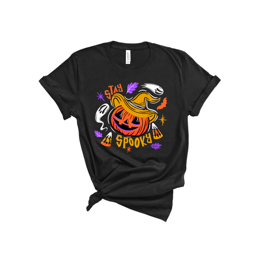 Stay Spooky Jack-O-Lantern Witch BWOYP 3001C Unisex Jersey Black Short-Sleeve T-Shirt