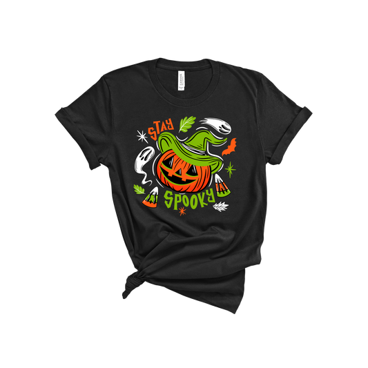 Stay Spooky Jack-O-Lantern Witch BWOG 3001C Unisex Jersey Black Short-Sleeve T-Shirt