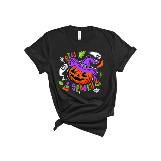 Stay Spooky Jack-O-Lantern Witch BWOGP 3001C Unisex Jersey Black Short-Sleeve T-Shirt