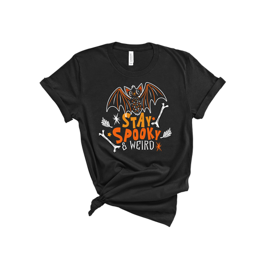 Stay Spooky & Weird Cute Bat BWOY 3001C Unisex Jersey Black Short-Sleeve T-Shirt