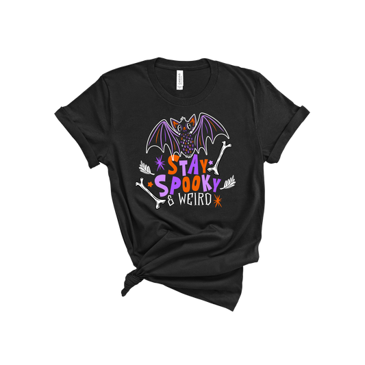 Stay Spooky & Weird Cute Bat BWOP 3001C Unisex Jersey Black Short-Sleeve T-Shirt