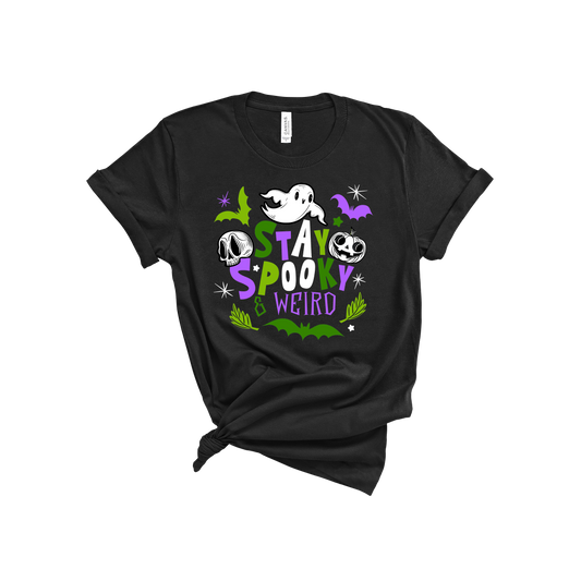 Stay Spooky and Weird T-shirt BW PURPLE GREEN