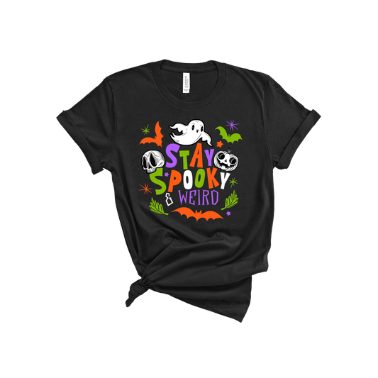 Stay Spooky and Weird T-shirt BW PURPLE GREEN ORANGE