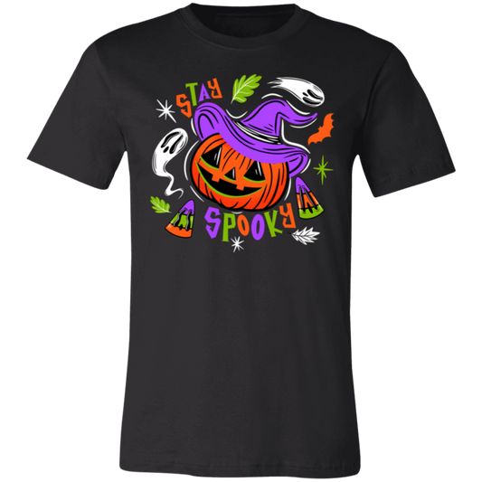 Stay Spooky Jack-O-Lantern Witch BWOGP 3001C Unisex Jersey Black Short-Sleeve T-Shirt