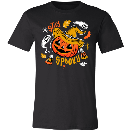 Stay Spooky Jack-O-Lantern Witch BWOY 3001C Unisex Jersey Black Short-Sleeve T-Shirt