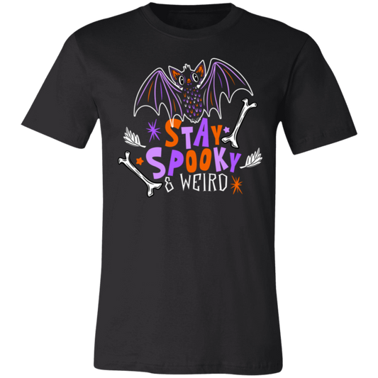 Stay Spooky & Weird Cute Bat BWOP 3001C Unisex Jersey Black Short-Sleeve T-Shirt