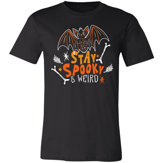 Stay Spooky & Weird Cute Bat BWOY 3001C Unisex Jersey Black Short-Sleeve T-Shirt