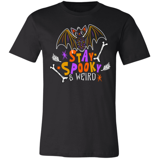 Stay Spooky & Weird Cute Bat BWOGP 3001C Unisex Jersey Black Short-Sleeve T-Shirt