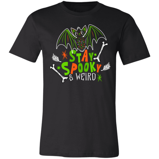 Stay Spooky & Weird Cute Bat BWOG 3001C Unisex Jersey Black Short-Sleeve T-Shirt