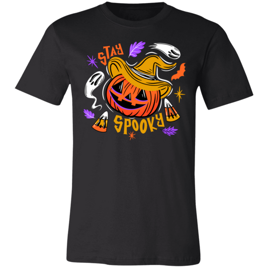 Stay Spooky Jack-O-Lantern Witch BWOYP 3001C Unisex Jersey Black Short-Sleeve T-Shirt