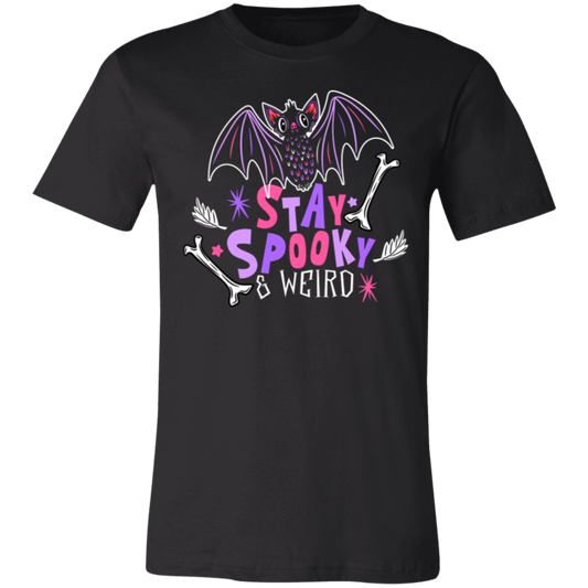 Stay Spooky & Weird Cute Bat BWPP 3001C Unisex Jersey Black Short-Sleeve T-Shirt