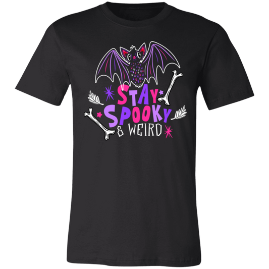 Stay Spooky & Weird Cute Bat BWHPP 3001C Unisex Jersey Black Short-Sleeve T-Shirt