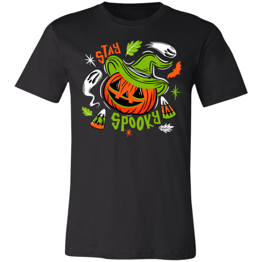 Stay Spooky Jack-O-Lantern Witch BWOG 3001C Unisex Jersey Black Short-Sleeve T-Shirt