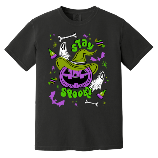 Stay Spooky Cute Pumpkin Witch BWPG Garment-Dyed T-Shirt