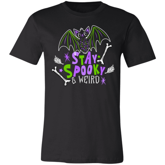 Stay Spooky & Weird Cute Bat BWPG 3001C Unisex Jersey Black Short-Sleeve T-Shirt