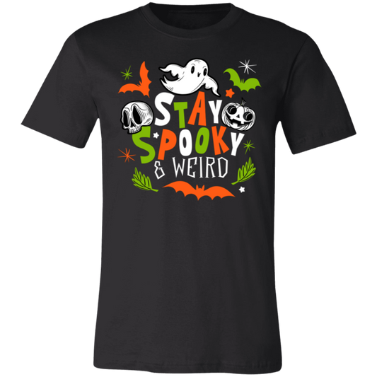 Stay Spooky and Weird T-shirt BW ORANGE GREEN