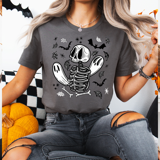 Stay Spooky Cute Skeleton Ghosties BW Unisex Jersey T-Shirt