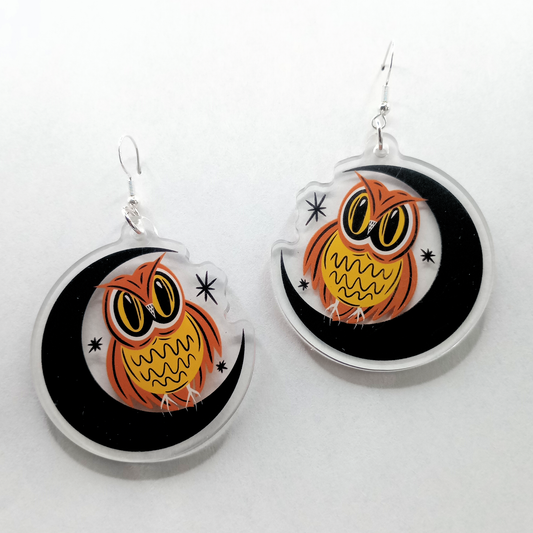 Moon and Owl Spooky Halloween Acrylic Earrings