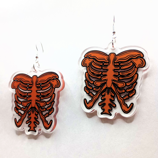 Orange Ribcage Spooky Halloween Acrylic Earrings