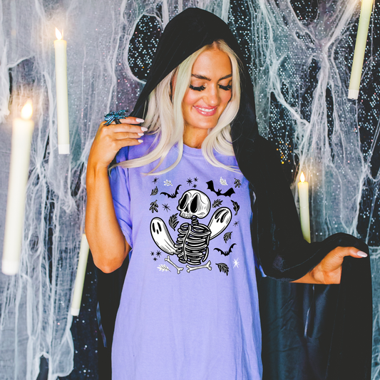 Stay Spooky Cute Skeleton Ghosties BW Garment-Dyed T-Shirt