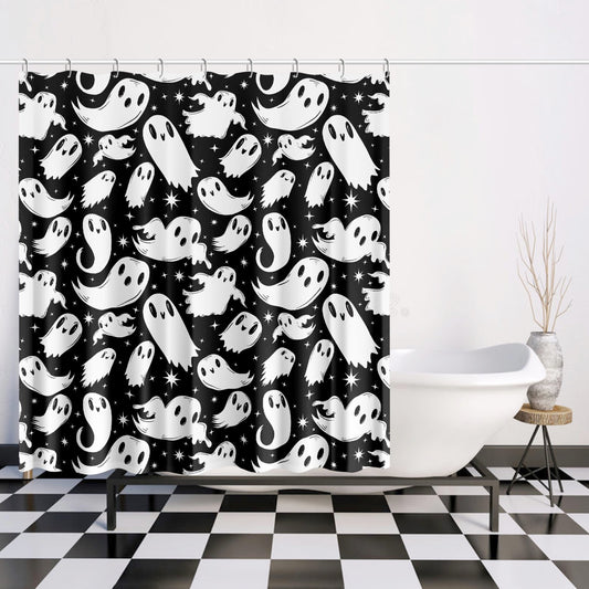 Ghosties 2022 Black and White Spooky Shower Curtain