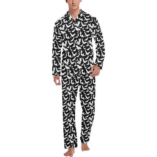 Batty Bats 22 Black White Mens and Womens Long Sleeve Pajama Sets No Pockets