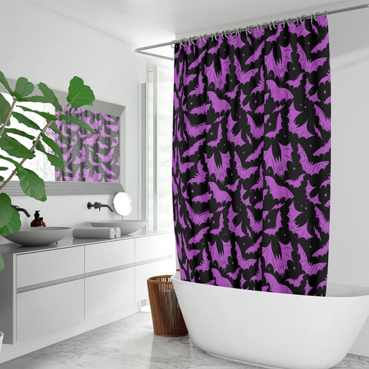 Batty Bats 2023 Black with Orchid Gothic Halloween Shower Curtain