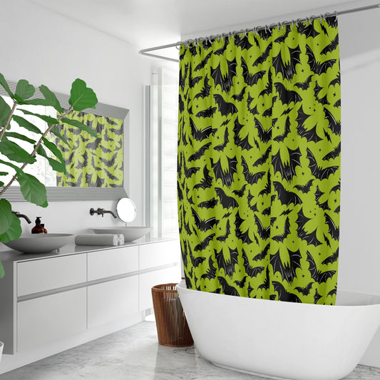 Batty Bats 2023 Chartreuse Black Gothic Halloween Shower Curtain