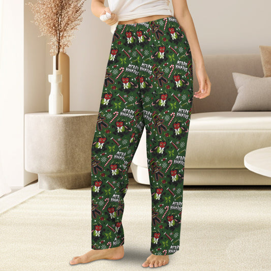 Merry Krampus Green Red Spooky Christmas Creepmas Pajama Lounge Pants No Pockets