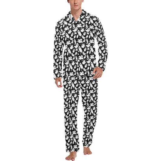 Ghosties 22 BW Mens and Womens Long Sleeve Pajama Sets No Pockets