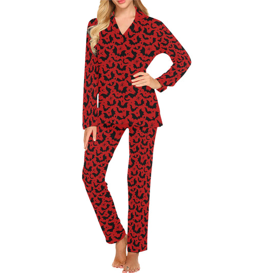 Batty Bats 24 Red Black Mens and Womens Long Sleeve Pajama Sets No Pockets