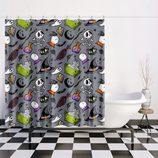 Magick Curio 2023 Gray, Orange, Purple, Chartreuse Witchy Halloween Shower Curtain