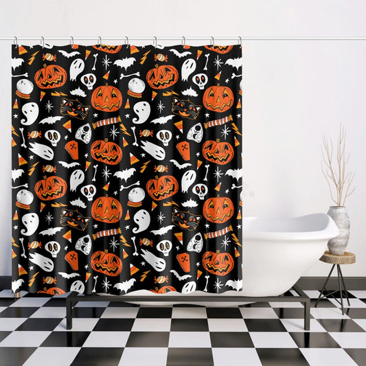 Halloween Ghouls 2020 Orange Yellow Spooky Shower Curtain