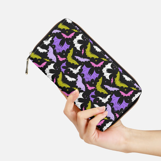 Batty Bats 2023 Black with Purple, Pink, Chartreuse Zipper Wallet