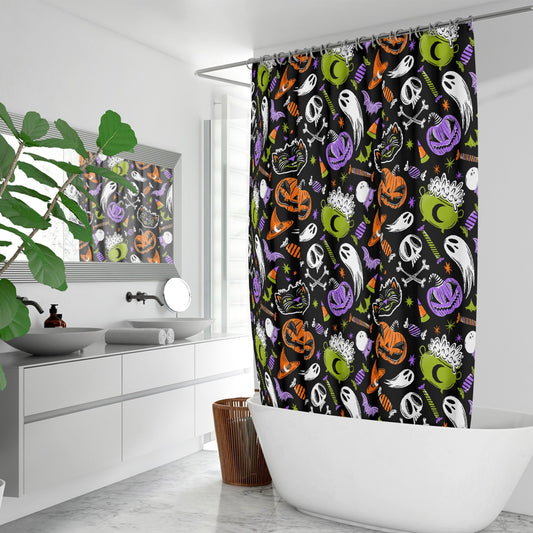 Trick or Treat 2023 Orange Chartreuse Purple Halloween Shower Curtain