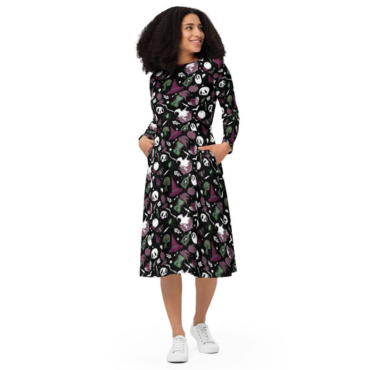 Cast a Spell Long Sleeve Midi Dress with Pockets