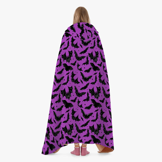 Batty Bats 2023 Orchid with Black Bats White Hooded Blanket