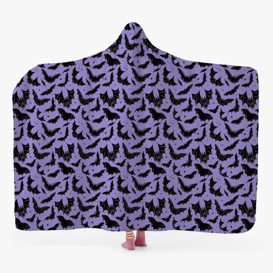 Batty Bats 2023 Lavender with Black Bats White Hooded Blanket