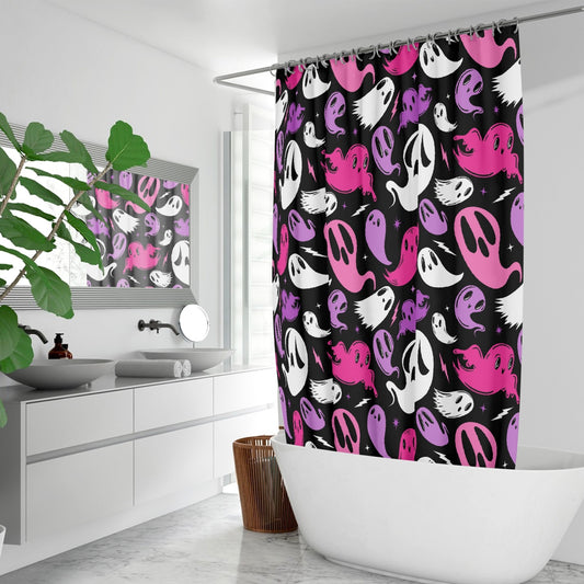 Ghosties 2023 BW Hot Pink Orchid Spooky Shower Curtain