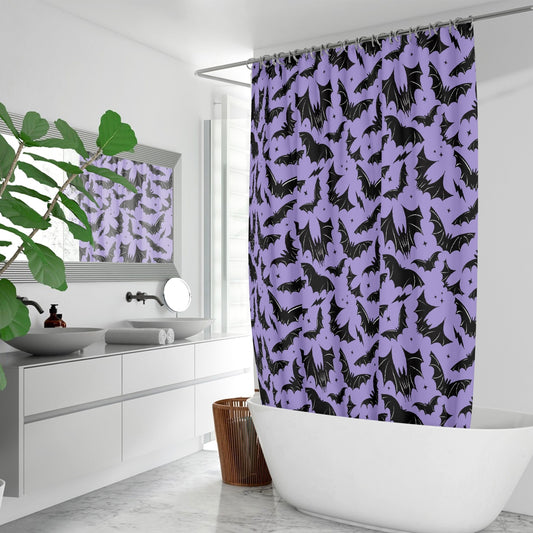 Batty Bats 2023 Lavender Black Gothic Halloween Shower Curtain