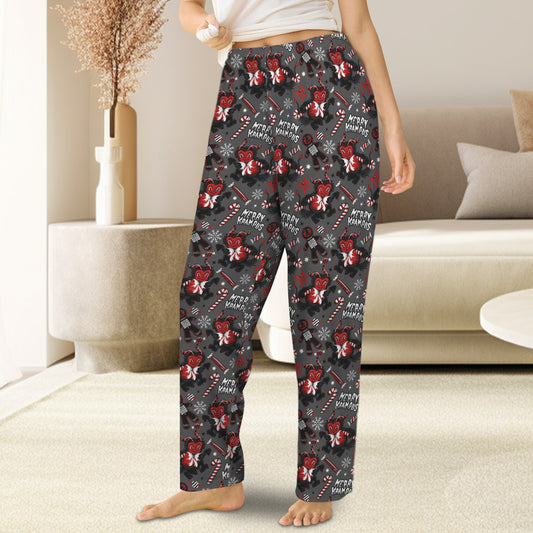 Merry Krampus Gray Red Spooky Christmas Creepmas Pajama Lounge Pants No Pockets