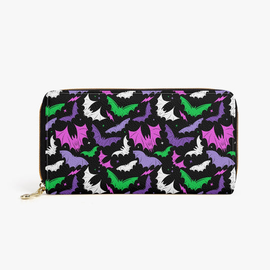 Batty Bats 2023 Black with Purple, Lavender, Orchid, Green Zipper Wallet