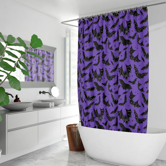 Batty Bats 2023 Purple Black Gothic Halloween Shower Curtain