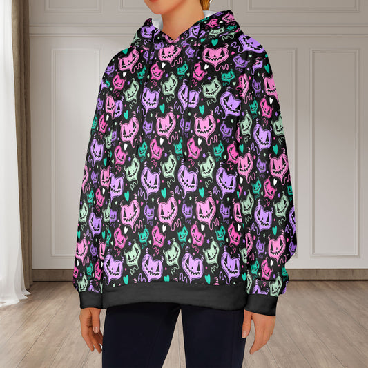 Devil Hearts Purple Pink Mint Valloween Spooky Cute Soft Fleece Hoodie Sweatshirt