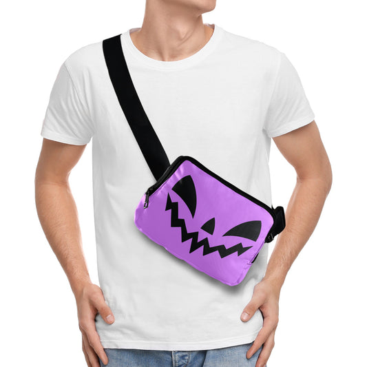 Jack-O-Lantern Pumpkin Face Purple Crossbody Waist Fanny Pack Bag