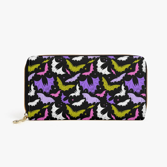 Batty Bats 2023 Black with Purple, Pink, Chartreuse Zipper Wallet