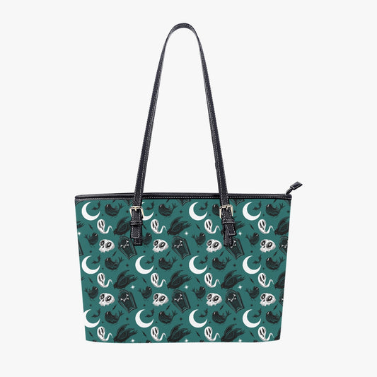 Ravens Hollow Teal Faux Leather Tote Bag