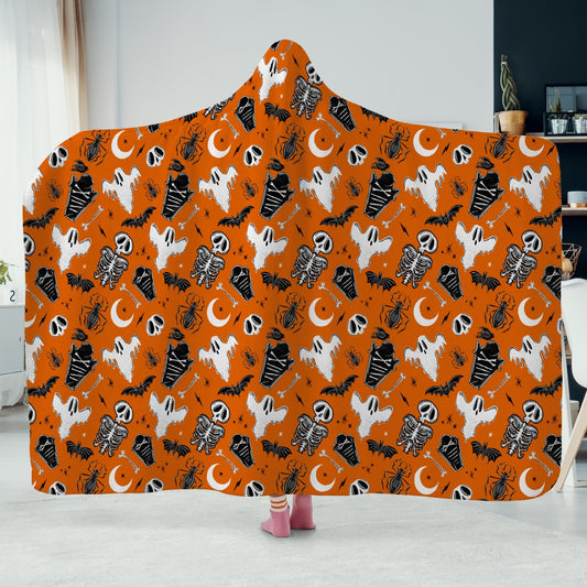 Graveyard Ghouls 2023 Black White Orange Hooded Blanket