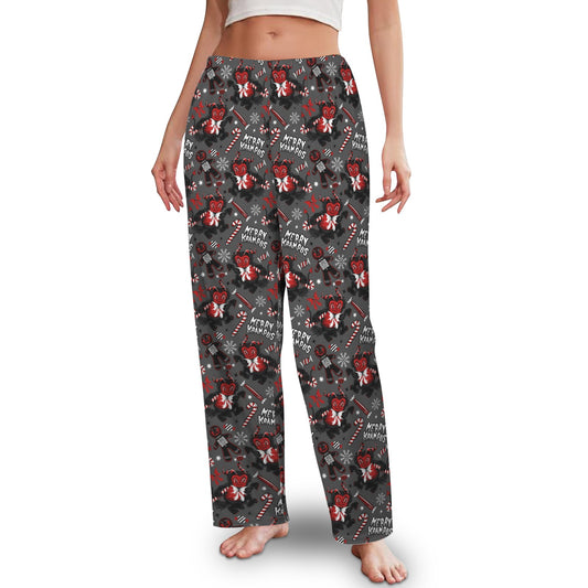 Merry Krampus Gray Red Spooky Christmas Creepmas Pajama Lounge Pants No Pockets